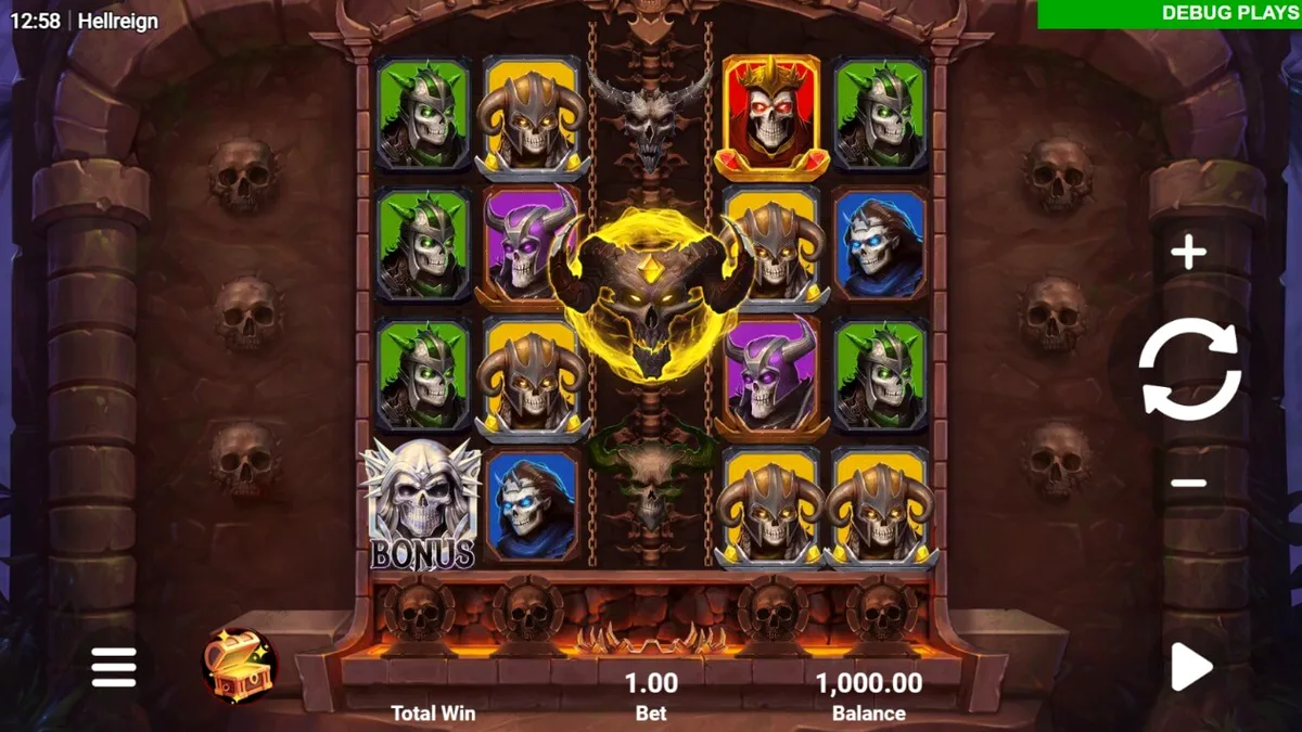 Tampilan visual Hellreign Scatter Magnet dengan tema neraka yang gelap dan simbol iblis.